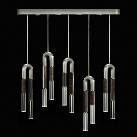 923140-411 Fine Art Lighting Antonia 51.5"W Linear Pendant with Silver Leaf/Brass/Charcoal Finish