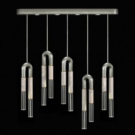 923140-412 Fine Art Lighting Antonia 51.5"W Linear Pendant with Silver Leaf/Brass/Smoke Finish