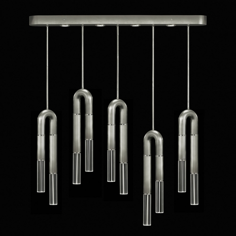 923140-420 Fine Art Lighting Antonia 51.5"W Linear Pendant with Silver Leaf/Nickel/No Parchment Finish