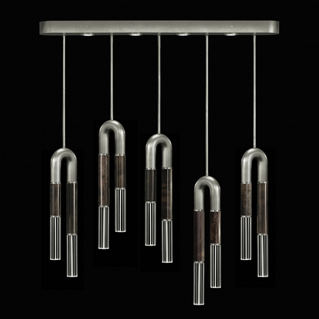 923140-421 Fine Art Lighting Antonia 51.5"W Linear Pendant with Silver Leaf/Nickel/Charcoal Finish