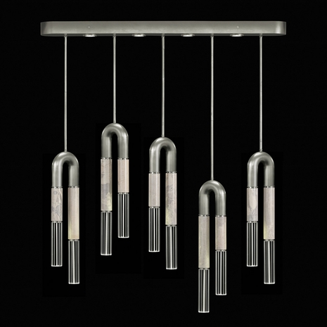923140-422 Fine Art Lighting Antonia 51.5"W Linear Pendant with Silver Leaf/Nickel/Smoke Finish