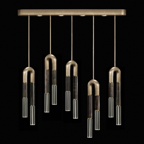 923140-511 Fine Art Lighting Antonia 51.5"W Linear Pendant with Soft Gold Leaf/Brass/Charcoal Finish
