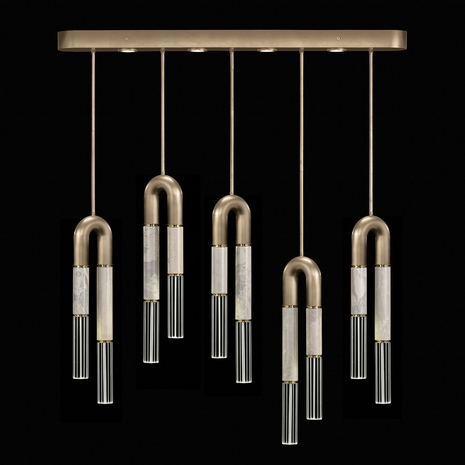 923140-512 Fine Art Lighting Antonia 51.5"W Linear Pendant with Soft Gold Leaf/Brass/Smoke Finish