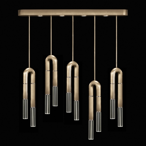 923140-520 Fine Art Lighting Antonia 51.5"W Linear Pendant with Soft Gold Leaf/Nickel/No Parchment Finish
