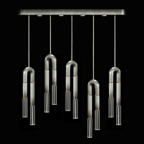 923140-710 Fine Art Lighting Antonia 51.5"W Linear Pendant with Ombre Silver/Brass/No Parchment Finish