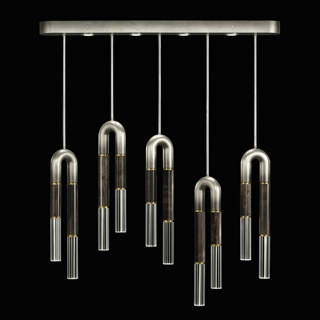 923140-711 Fine Art Lighting Antonia 51.5"W Linear Pendant with Ombre Silver/Brass/Charcoal Finish