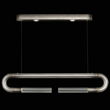 924140-710 Fine Art Lighting Antonia 52"W Linear Pendant with Ombre Silver/Brass/No Parchment Finish
