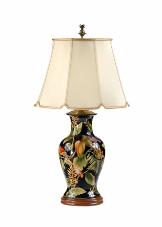 9247 Wildwood Lamps Tropical Birds Lamp with Hand Painted Lacquer on Porcelain