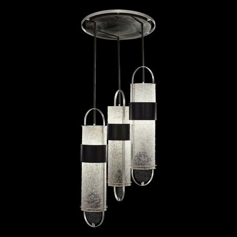 925340-11 Fine Art Lighting Bond 23.5"W Round Pendant with Black & Silver/Diamond Blanket Finish