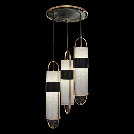 925340-22ST Fine Art Lighting Bond 23.5"W Round Pendant with Black & Gold/Bahama Sand Finish