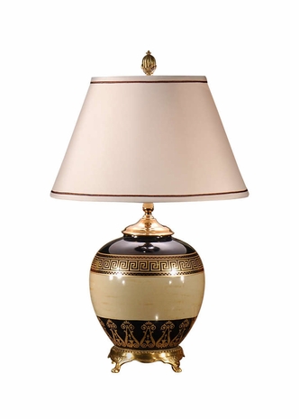 9262 Wildwood Lamps Greek Key Jar Lamp with Hand Decorated Porcelain with Antique Brass