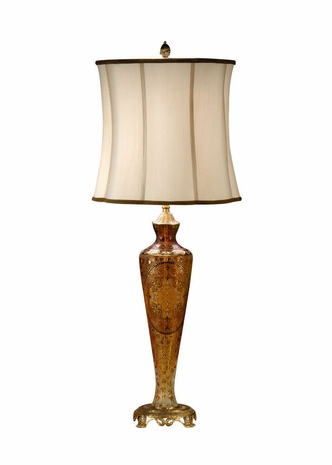 9270 Wildwood Lamps Gold Vase Lamp with Etched Design on Crystal with Lost Wax Cast Mounting