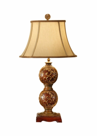 9294 Wildwood Lamps Carved Spheres Lamp with Hand Carved and Finished Acacia Wood