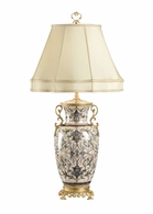 9387 Wildwood 34in. Porcelain Shoji Lamp with Silk Shade and Hand Painted/Antique Patina Finish