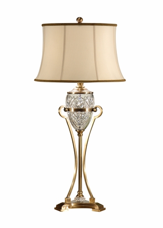 9398 Wildwood Lamps Tripod Fount Lamp with Brass with Antique Patina Crystal Fount