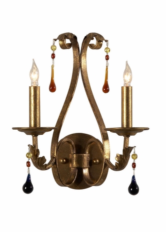 9420 Wildwood Old Gold On Iron Two Lights Teardrop Sconce