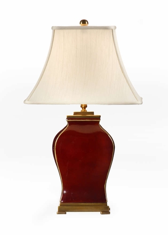 9478 Wildwood Lamps Oxblood with Edges Lamp with Hand Glazed Porcelain with Brass Mounting and Cover
