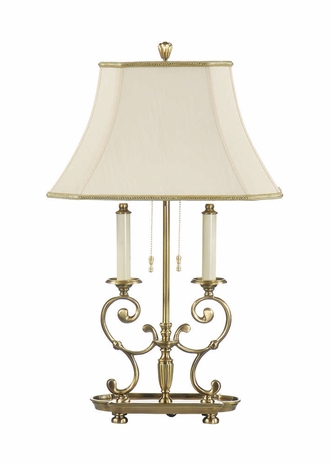 9512 Wildwood 27in. Solid Brass Barrymore Lamp with Silk Shade and Antique Patina Finish