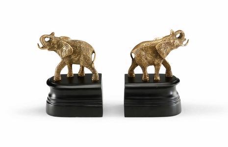 95851 Wildwood Lamps Charging Elephant Bookends-Pr in Antique Patina On Brass