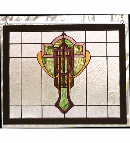 98105 Meyda Tiffany Arts & Crafts Art Glass Edinboro Wood Frame Window