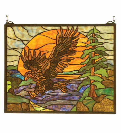 98106 Meyda Tiffany Rustic Lodge Art Glass Animals Americana Eagle At Sunset Window