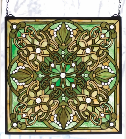 98260 Meyda Tiffany Victorian Art Glass Lace Knotwork Window