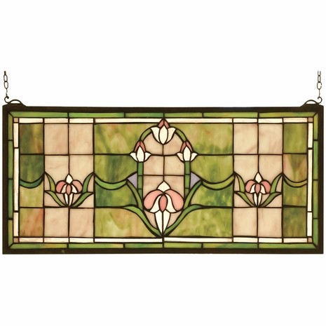 98463 Meyda Tiffany 24"W X 11"H Tulips Transom Stained Glass Window