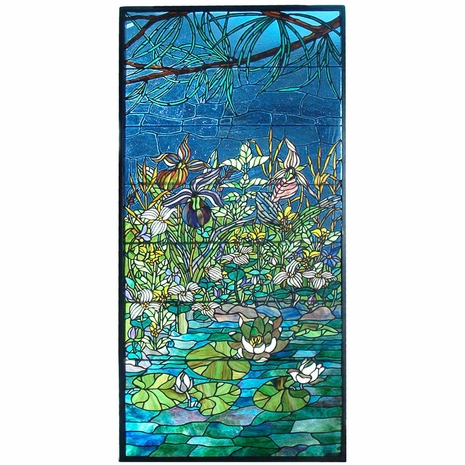 98736 Meyda 27"W X 56.25"H Woodland Lilypond Stained Glass Window