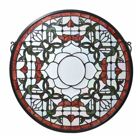 99020 Meyda Tiffany 20"W X 20"H Tulip Bevel Medallion Stained Glass Window