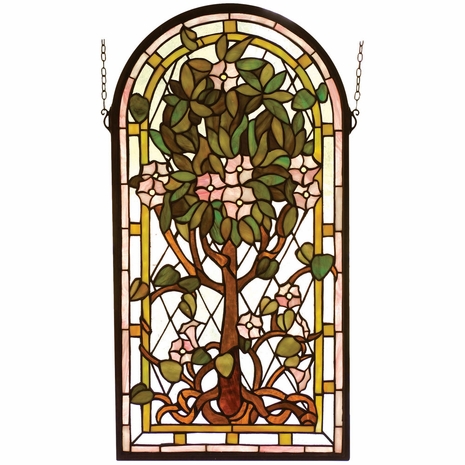 99049 Meyda Tiffany 15"W X 29"H Arched Tree of Life Stained Glass Window