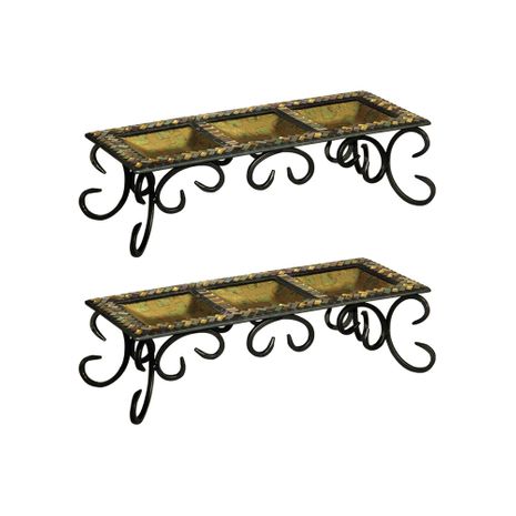 AC19036 Springdale 3.75H Herringbone 2-Piece Mosaic Art Glass Candle Holders