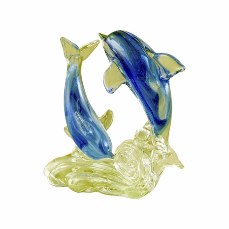 AS20340 Dale Tiffany Pacific Dolphins Handcrafted Art Glass Sculpture