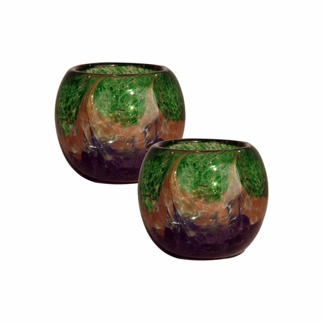 AV13218 Dale Tiffany Mardi Gras Hand Blown Art Glass Candle Holder 2-Piece Set