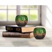 AV13218 Dale Tiffany Mardi Gras Hand Blown Art Glass Candle Holder 2-Piece Set
