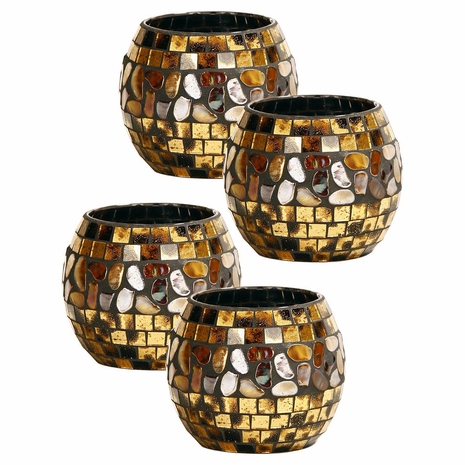 AV18263 Springdale 4H Cielo 4-Piece Mosaic Art Glass Candle Votive Set