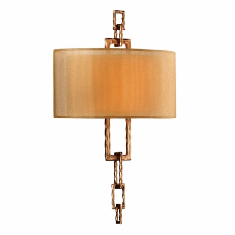 B2872 Troy Hand-Worked Iron Interior Bronze Leaf Link 2Lt Wall Sconce
