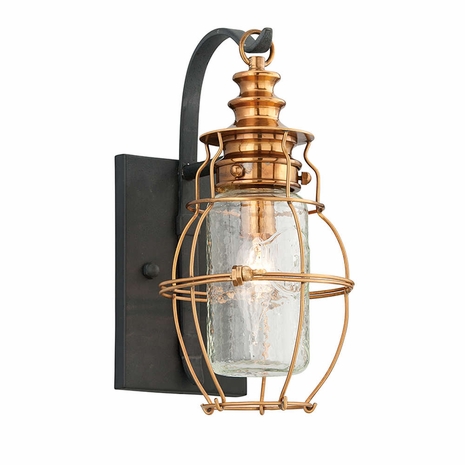B3571 Troy Aged Brass Little Harbor 1Lt Wall Lantern Small