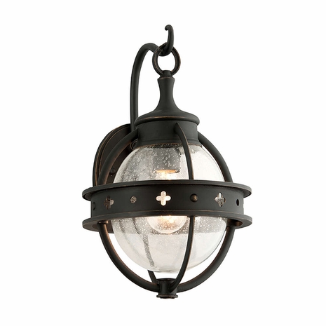 B3681 Troy Hand-Worked Iron Exterior Mendocino 1Lt Wall Lantern Small with Forged Black Finish