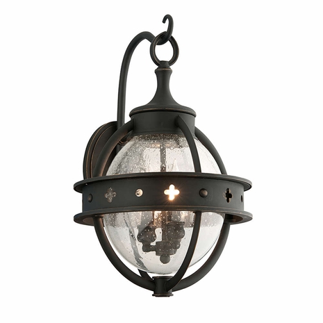 B3682 Troy Hand-Worked Iron Exterior Mendocino 3Lt Wall Lantern Medium with Forged Black Finish