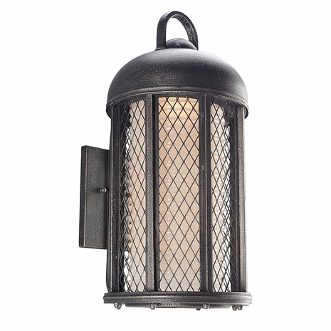 B4483 Troy Hand-Worked Iron Exterior Signal Hill 1Lt Wall Large with Aged Silver Finish