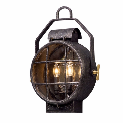 B5032 Troy Lighting Point Lookout 2Lt Wall Sconce with Aged Silver W Pol Brass Accent Finish
