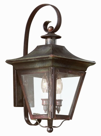 B8930CI Troy Solid Brass Exterior Oxford 2Lt Wall Lantern Medium with Charred Iron Finish