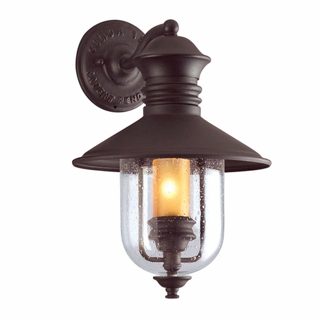B9360NB Troy Hand-Forged Iron Exterior Old Town 1Lt Wall Lantern Medium with Natural Bronze Finish