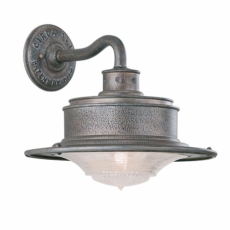 B9390OG Troy Hand-Forged Iron Exterior South Street 1Lt Wall Downlight Small with Old Galvanized Finish