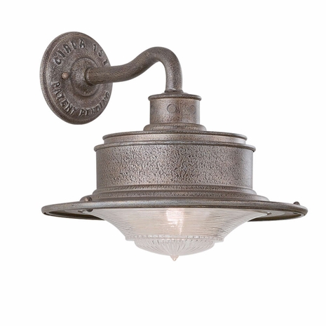 B9392OG Troy Hand-Forged Iron Exterior South Street 1Lt Wall Downlight Large with Old Galvanized Finish
