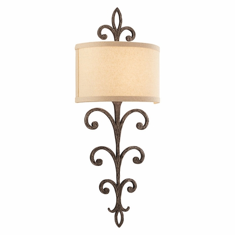 BF3172 Troy Hand-Worked Iron Interior Crawford 2Lt Wall Sconce with Cottage Bronze Finish