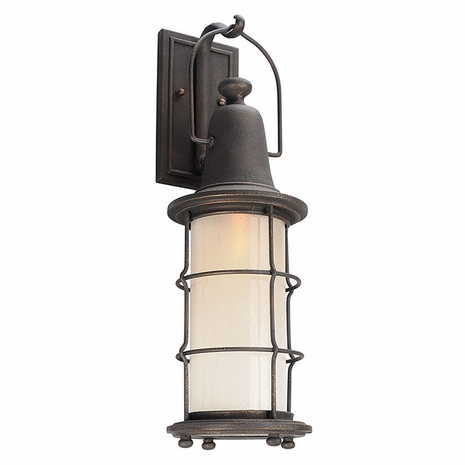 BF4442 Troy Hand-Worked Iron Exterior Maritime 1Lt Wall Flourescent Medium with Vintage Bronze Finish
