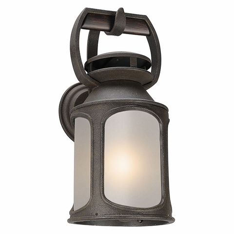 BF4512 Troy Solid Aluminum And Wood Exterior Old Trail 1Lt Wall Flourescent Medium with Centennial Rust Finish