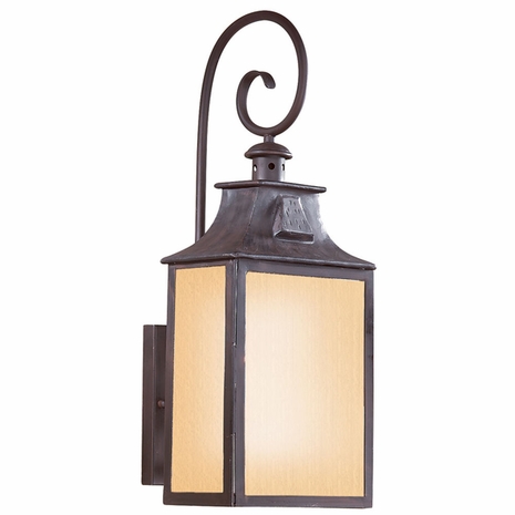 BF9002OBZ Troy Hand-Forged Iron Exterior Newton 1Lt Wall Lantern Fluorescent Medium W/Amber Mist Glass with Old Bronze Finish