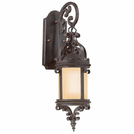BF9121OBZ Troy Hand-Forged Iron Exterior Pamplona 1Lt Wall Lantern Medium W/Amber Mist with Old Bronze Finish